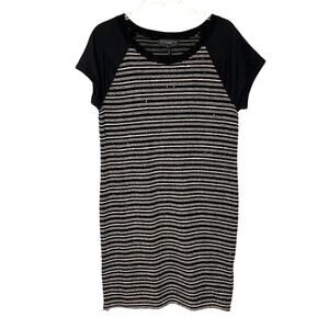 NWT Sanctuary Wms L Black Gold Metallic Stripe Knit Dress Zipper Accents